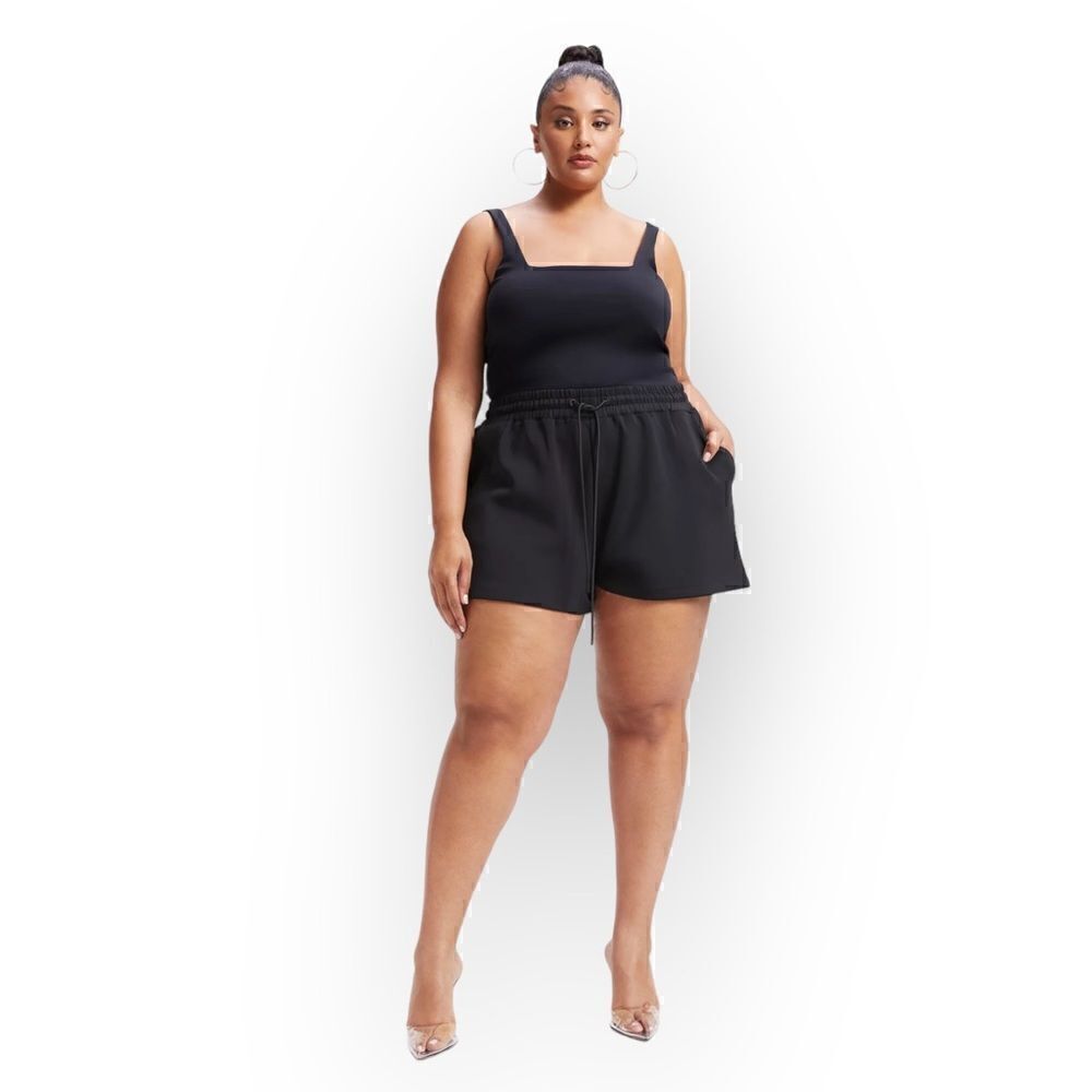 NEW Good American Drawstring Scuba Highwaist Shorts In Black Size 5XL